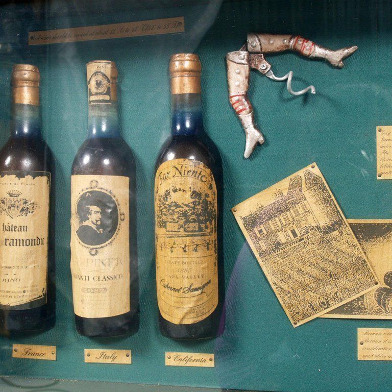 Midcentury English Portobello Famous Wines In The World On Display Case photo for sale
