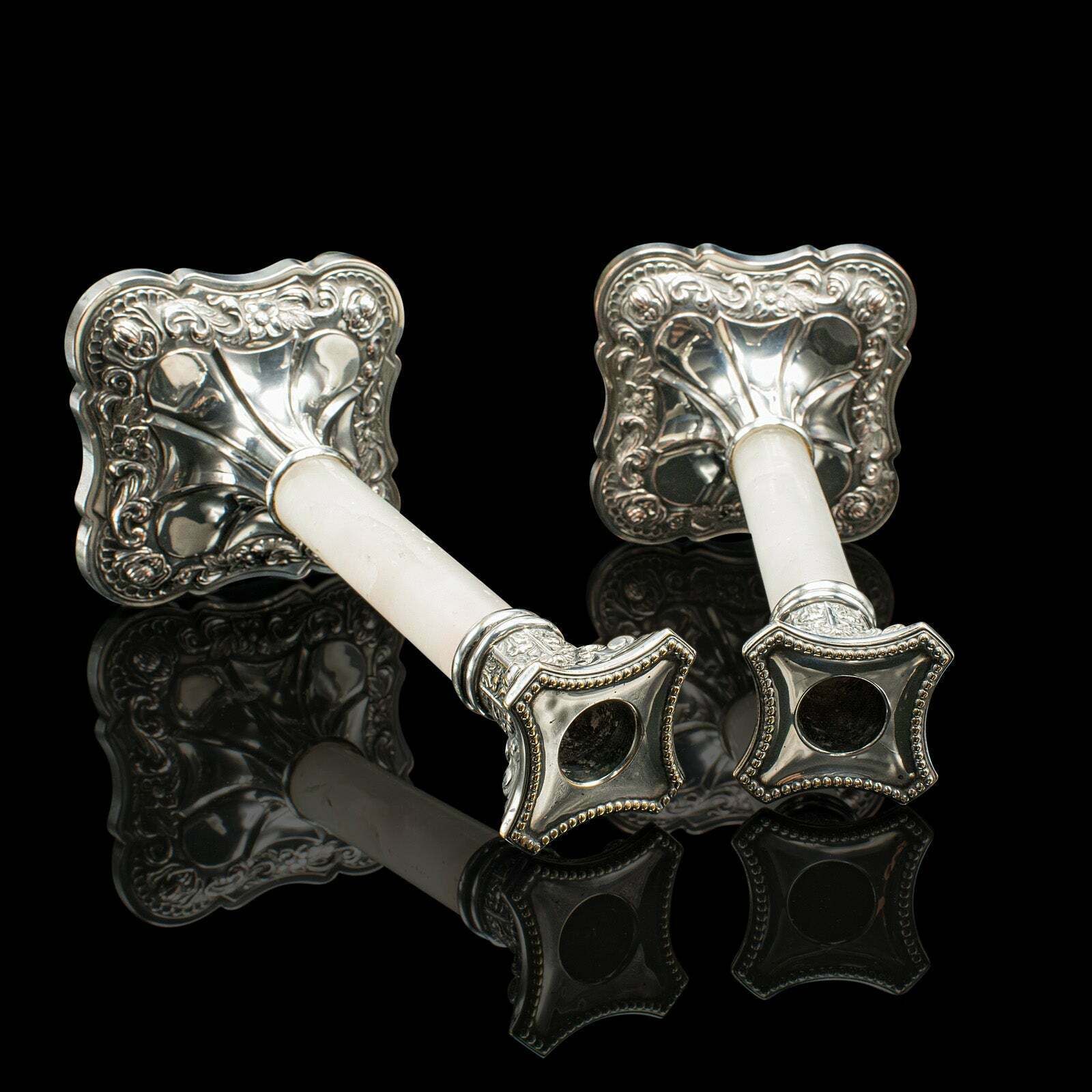 Pair Of Antique Mantlepiece Candlesticks, English, Silver Plate, Victorian, 1900 photo buy