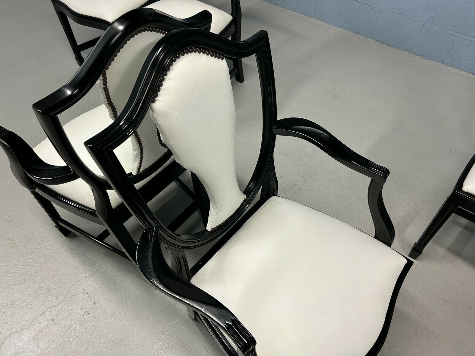 Furniture 6 Stunning Elite Prince Of Wales Style Designer F&B Pitch Black & Lily White Real Leather/Hide Dining Chairs. photo