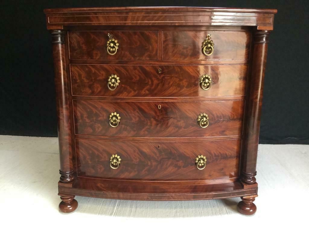 photo vintage Elite Antique Victorian Flame Mahogany Chest Of Drawers.