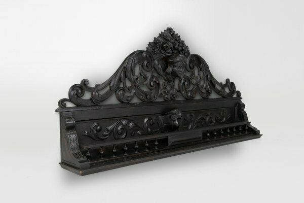 Baroque Richly Carved Black Wooden Sculptured Shelf, France, 1850s photo for sale