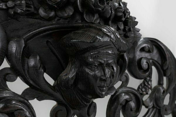 Baroque Richly Carved Black Wooden Sculptured Shelf, France, 1850s photo buy