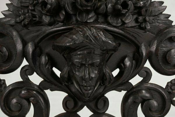 Baroque Richly Carved Black Wooden Sculptured Shelf, France, 1850s photo vintage