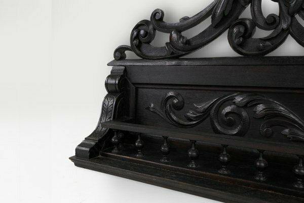 Furniture Baroque Richly Carved Black Wooden Sculptured Shelf, France, 1850s photo