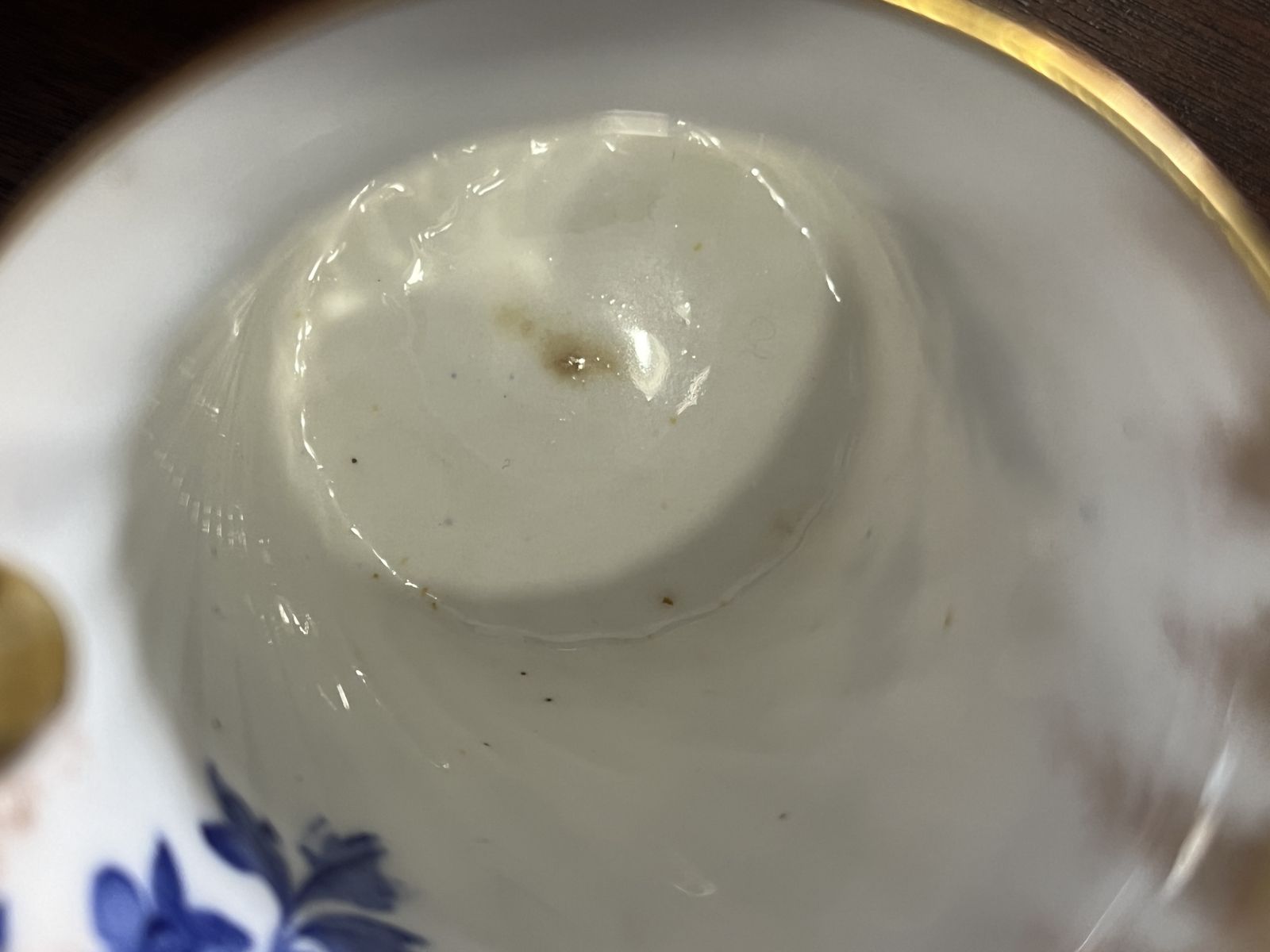 Home Decor Antique Bishop & Stonier Porcelain Flow Blue And Gold Fluted Demitasse / Chocolate Cup And Saucer Duo. 7611h. C1880. photo