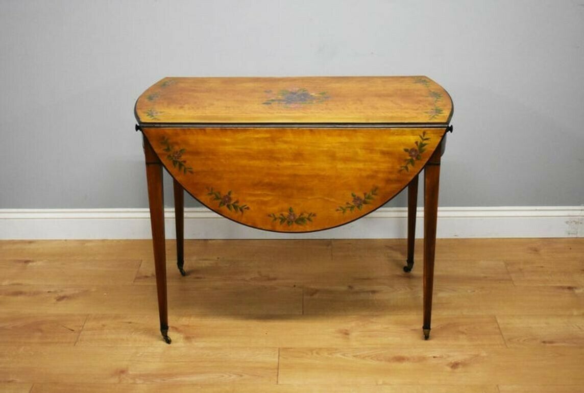 20th Century Edwardian Mahogany Hand Painted Satinwood Pembroke Table photo furniture