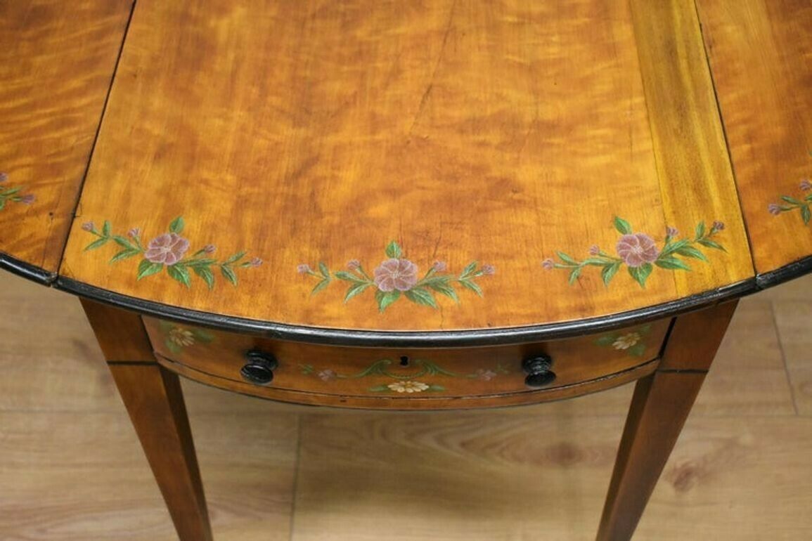 photo furniture 20th Century Edwardian Mahogany Hand Painted Satinwood Pembroke Table