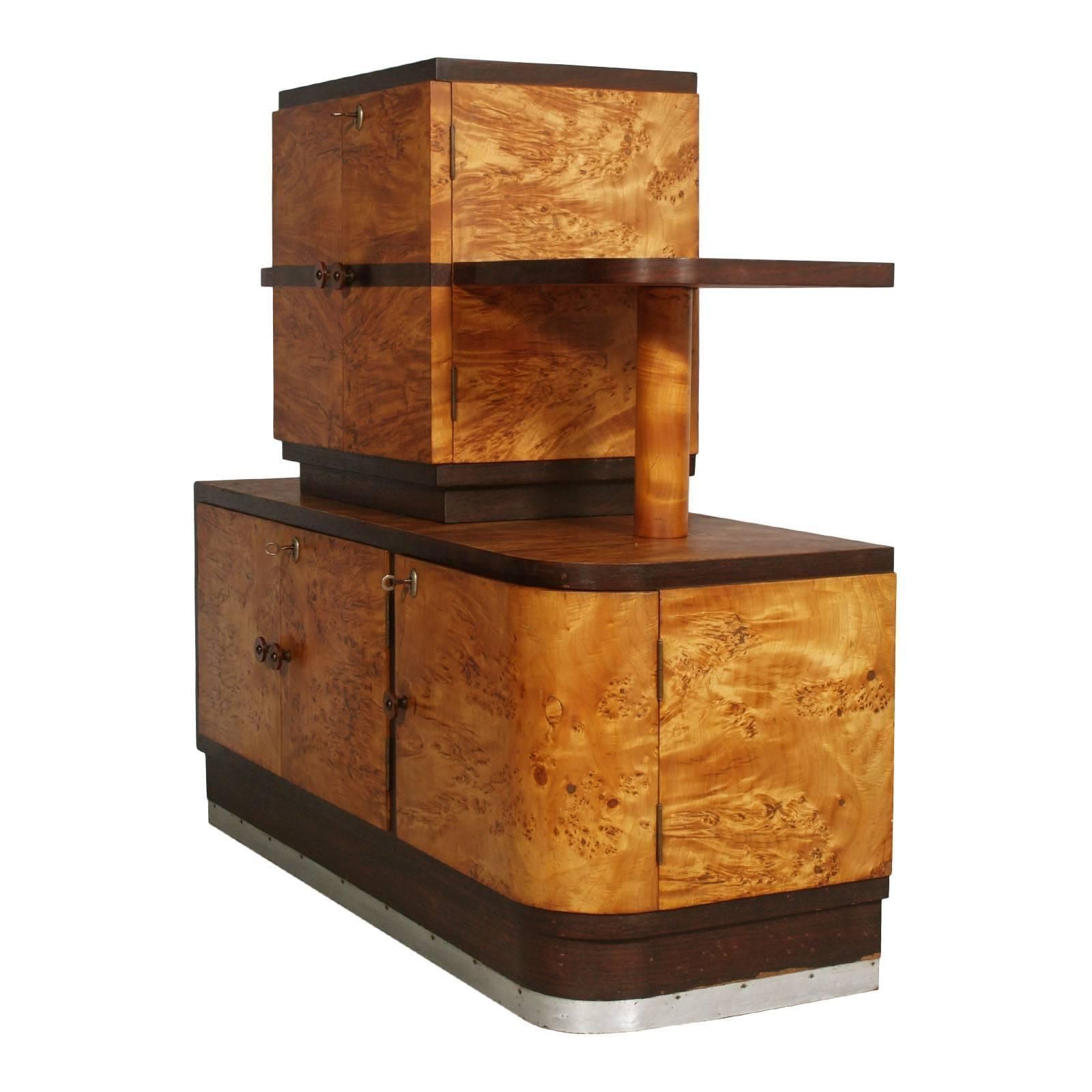 1930s Italian Art Deco Sideboard Buffet In Burl Elmwood By Osvaldo Borsani For Atelier Di Varedo photo for sale