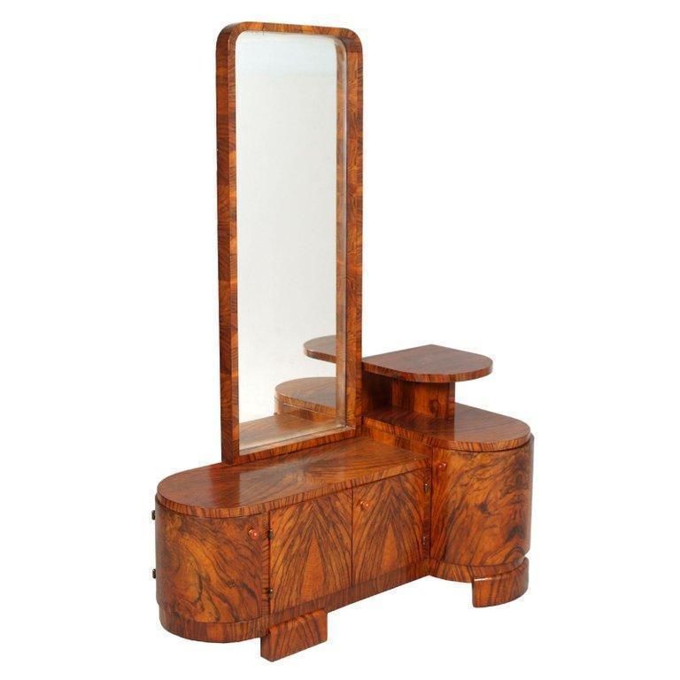 Art Deco Sculptural Vanity, Entry Cabinet Or Mirrored Toilette By Borsani In Burl Walnut