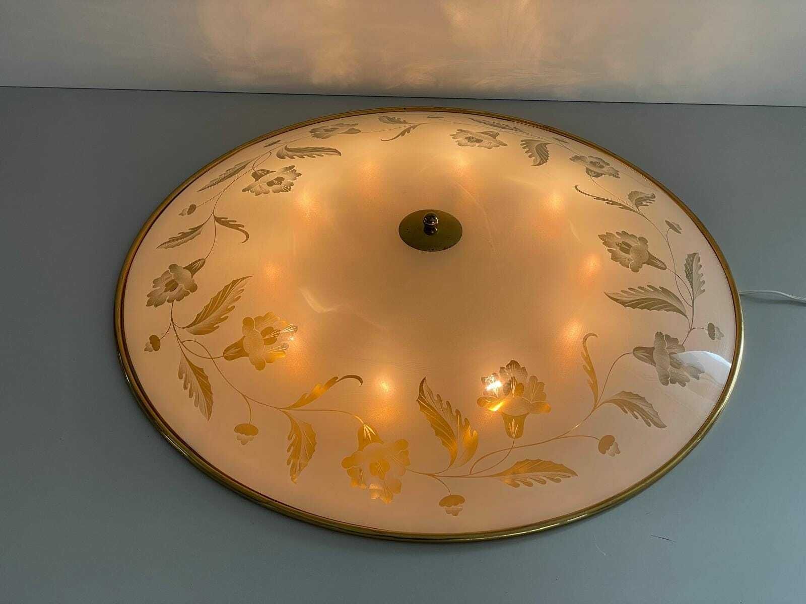 Mid Century Brass And Glass With Flower Motifs Xxl Casino Flush Mount Light, 40s/50s, Italy photo furniture