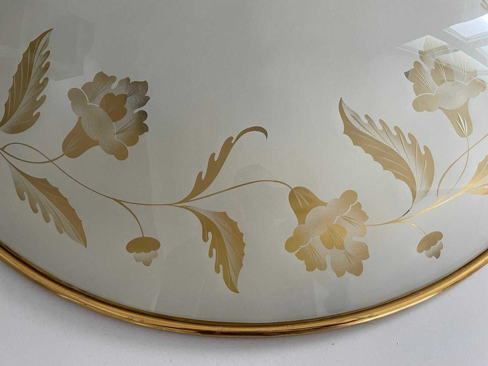 Mid Century Brass And Glass With Flower Motifs Xxl Casino Flush Mount Light, 40s/50s, Italy photo buy
