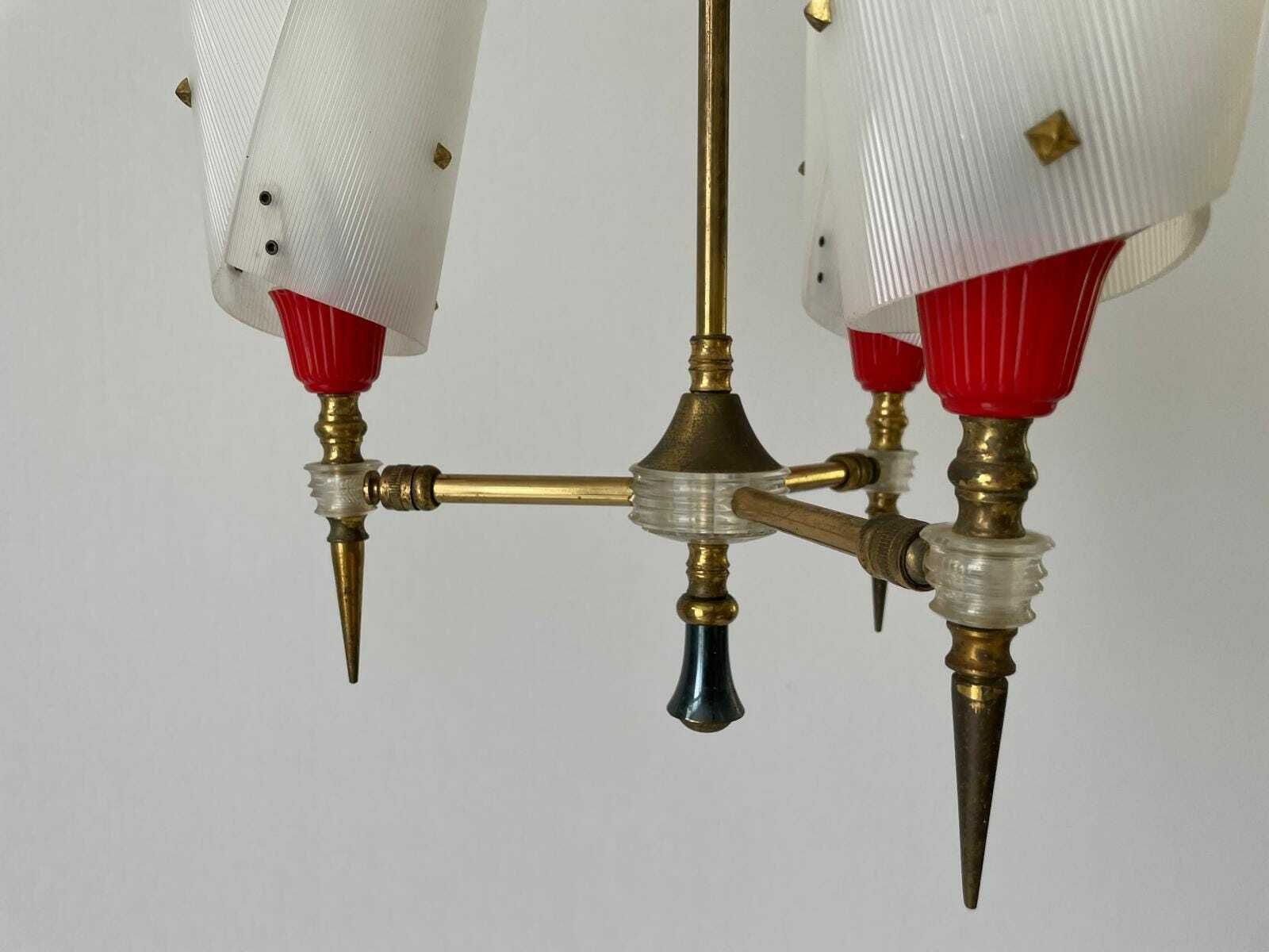 Torch Design Plexiglass And Brass 3 Arm Pendant Lamp By Pierre Guariche, 1950s, France photo buy