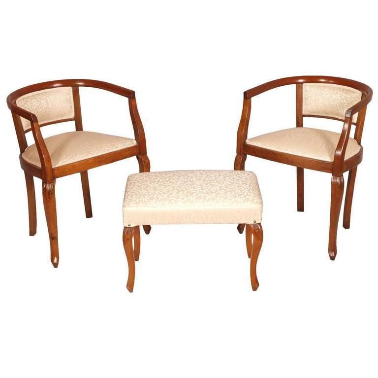 Early 20th Century Italian Set Bedroom Chairs Art Nouveau, Walnut Hand Cared