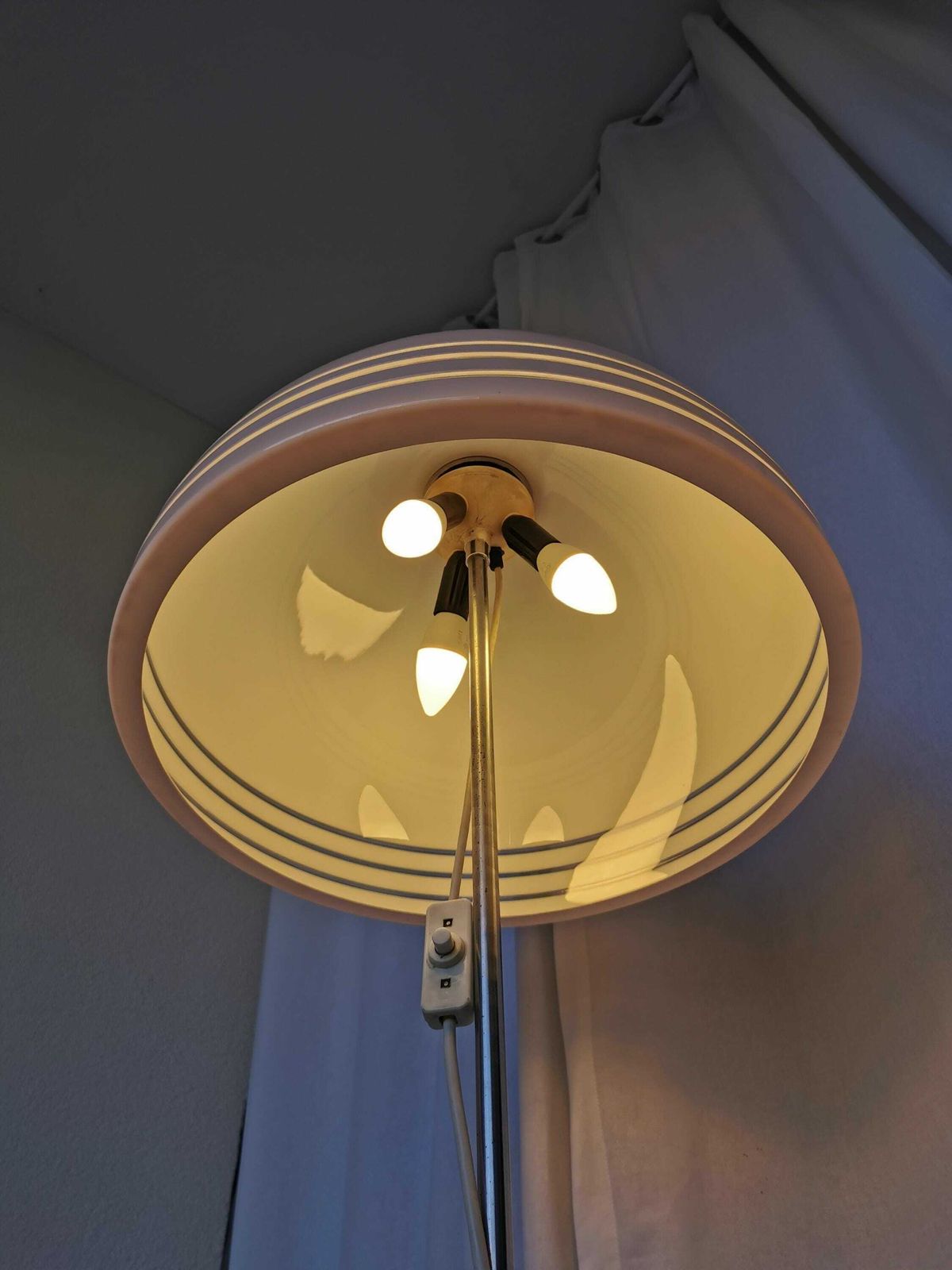 Vintage Mushroom Floor Lamp 1970s / Chrome And White Plastic / Retro Space Age Home Light / Mid Century Living Room Ambient Lighting photo buy
