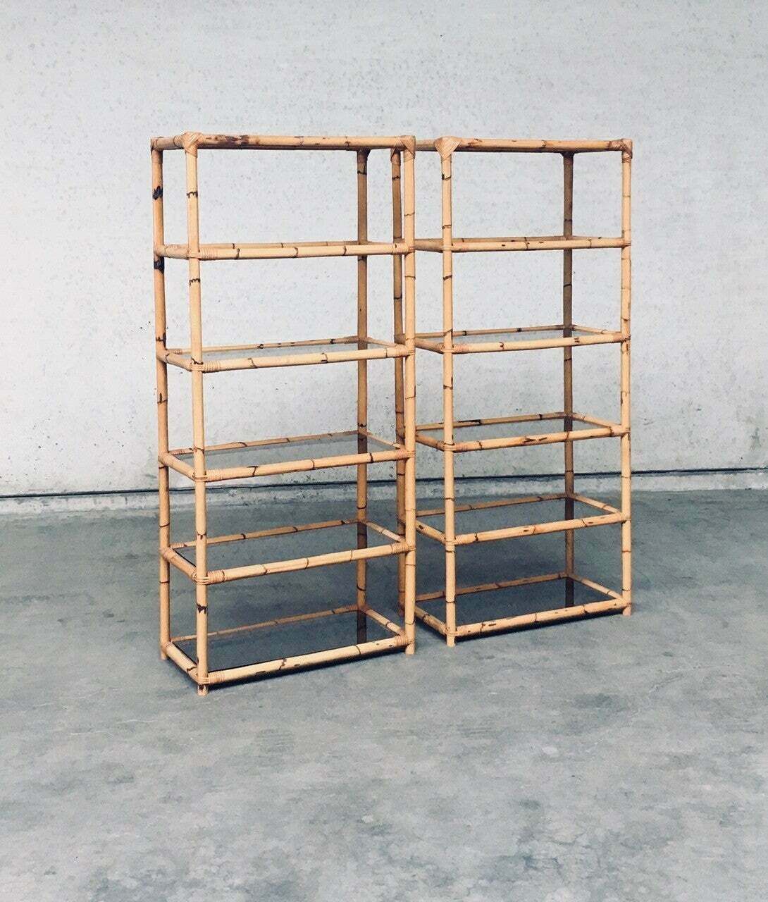 Boho Style Design Bamboo Shelving Unit Set, Italië, Jaren 1960 photo for sale