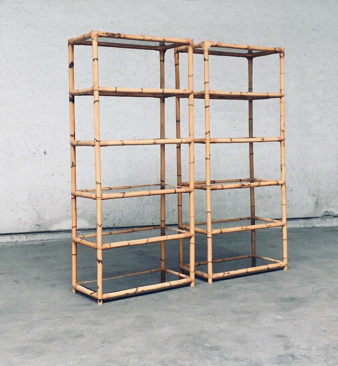 Boho Style Design Bamboo Shelving Unit Set, Italië, Jaren 1960 photo 1850.0