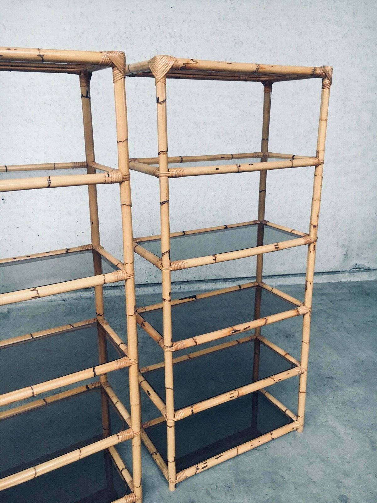 photo vinterior Boho Style Design Bamboo Shelving Unit Set, Italië, Jaren 1960
