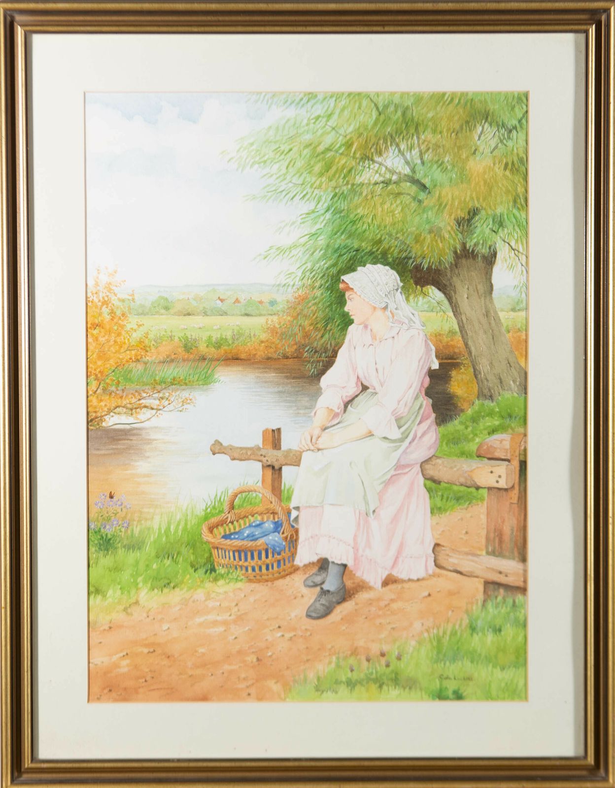 Colin Luckett   Signed & Framed 2009 Watercolour, Lady In Pink