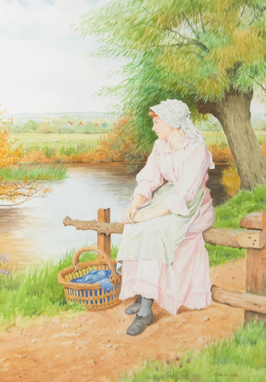 Colin Luckett   Signed & Framed 2009 Watercolour, Lady In Pink photo furniture
