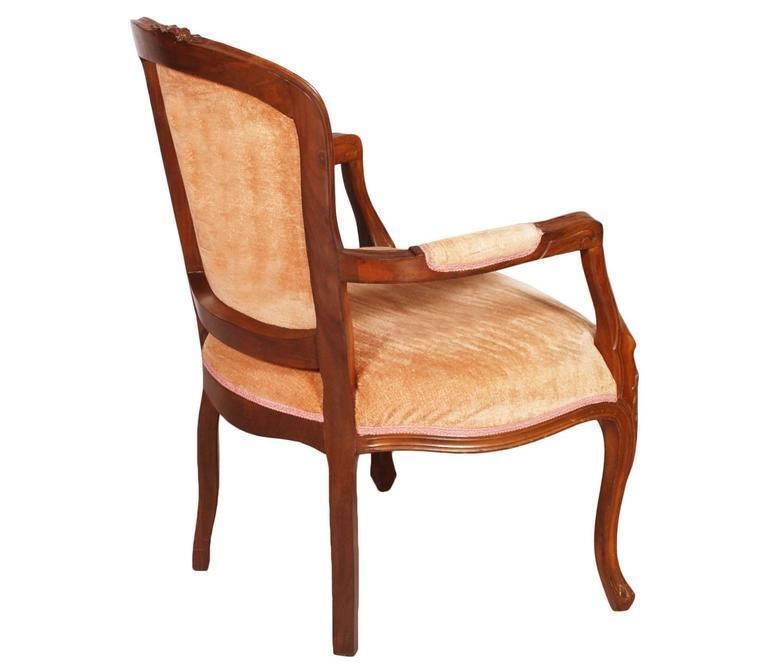 Early 20th Century Pair Art Nouveau Armchairs Hand Carved Walnut Original Velvet photo for sale
