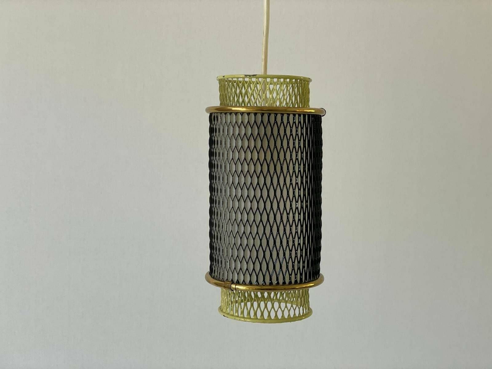 50s Cylindrical Design Small Black And Gold Metal Pendant Lamp, 5 Available