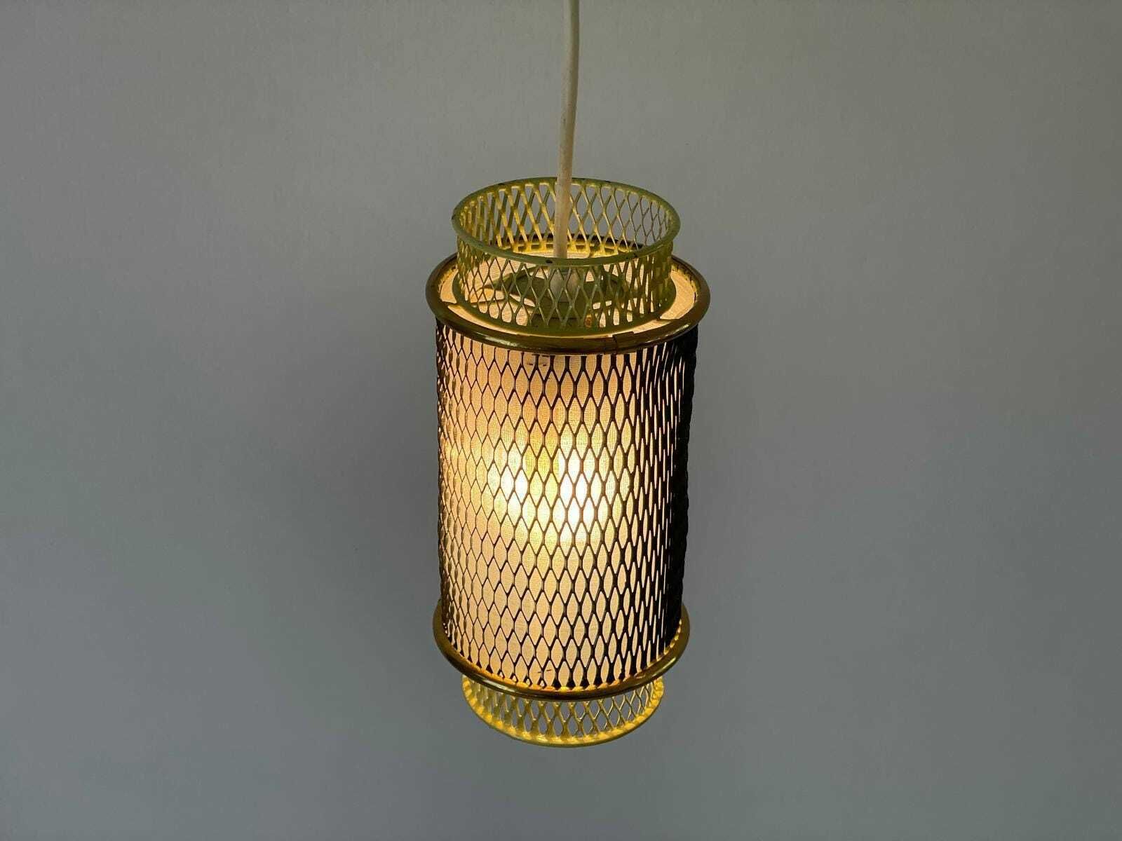 50s Cylindrical Design Small Black And Gold Metal Pendant Lamp, 5 Available photo vintage