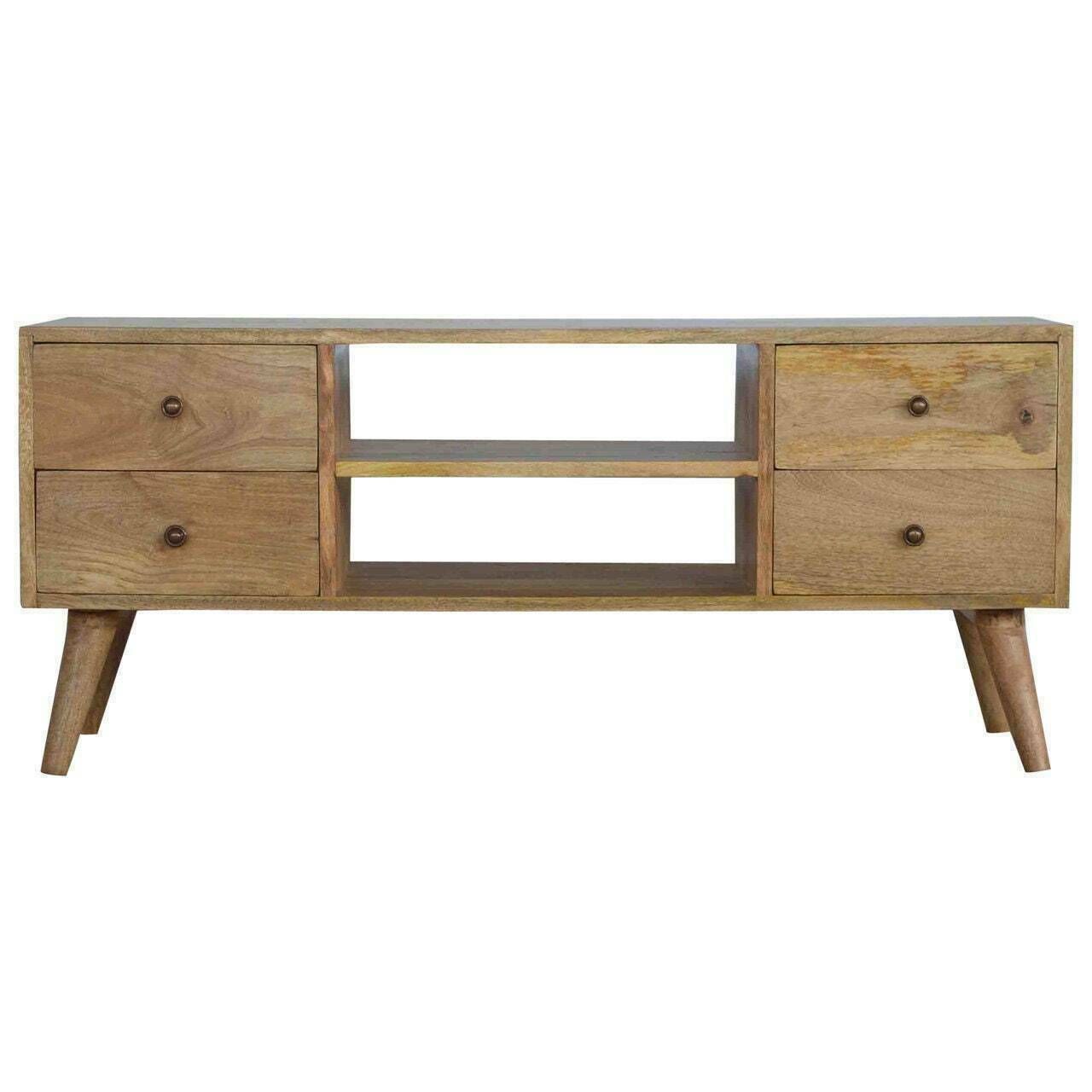 Mid Century Style Large Tv Stand, Solid Natural Wood Handmade Media Unit Entertainment Unit Tv Stand Storage Retro Console