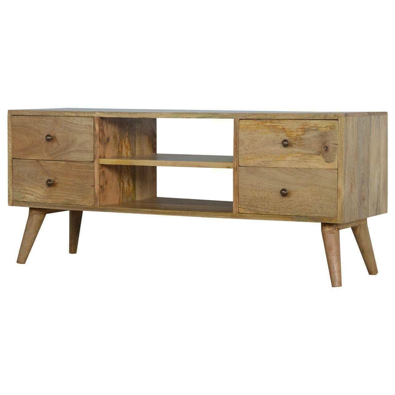 Mid Century Style Large Tv Stand, Solid Natural Wood Handmade Media Unit Entertainment Unit Tv Stand Storage Retro Console photo for sale