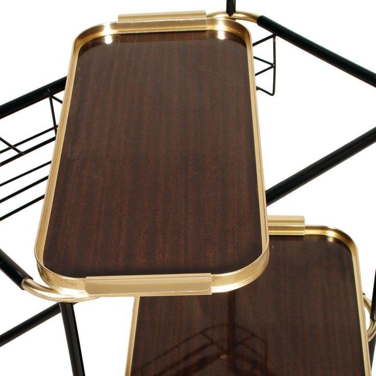 1960s Bar Cart, Golden Metal, Tray Double Face Mahogany Attributed To Ico Parisi photo for sale