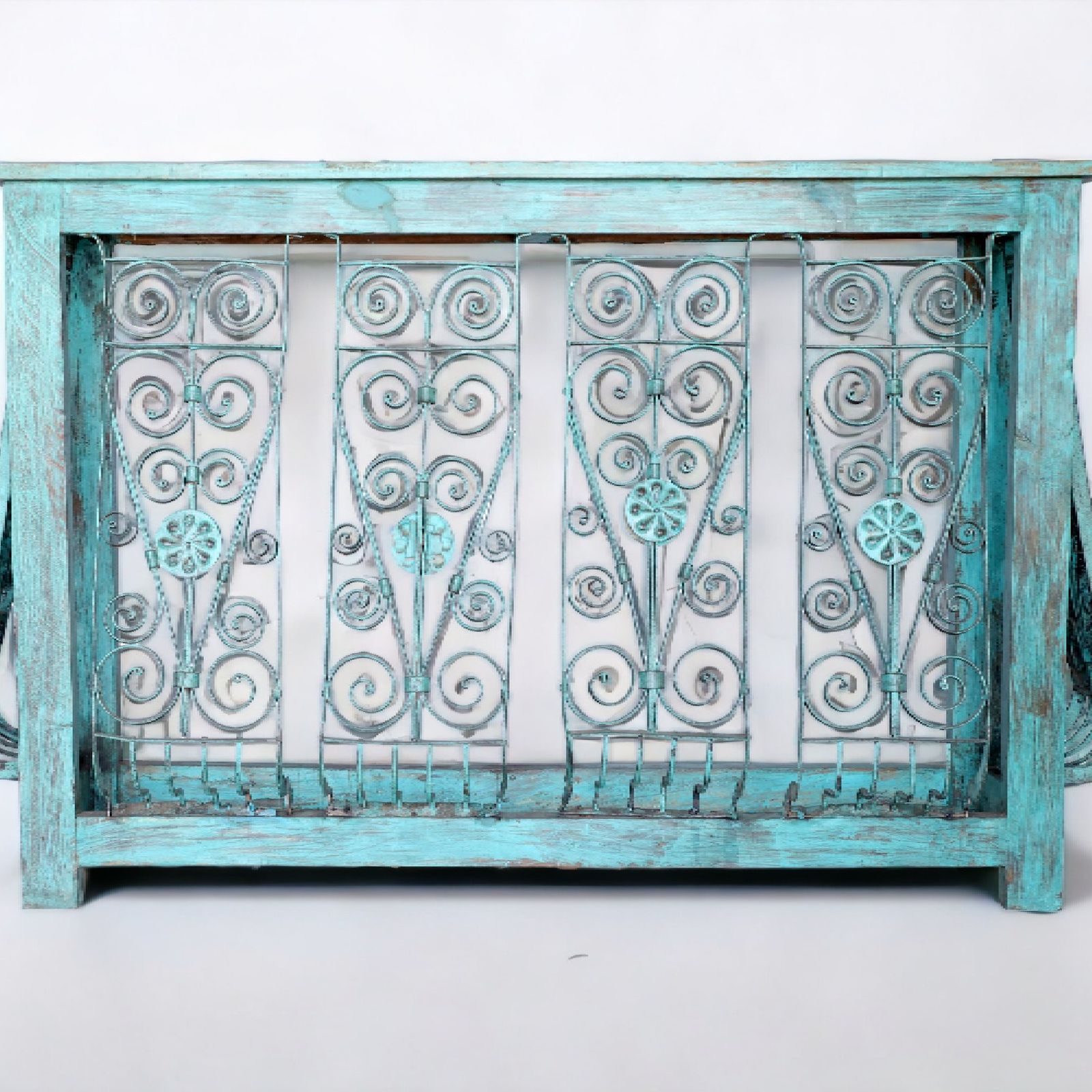 Beautiful Design Vintage Hallway Console – Handcrafted Solid Mango Wood With Reclaimed Indian Grills, Entryway Furniture From Late 1900s photo buy
