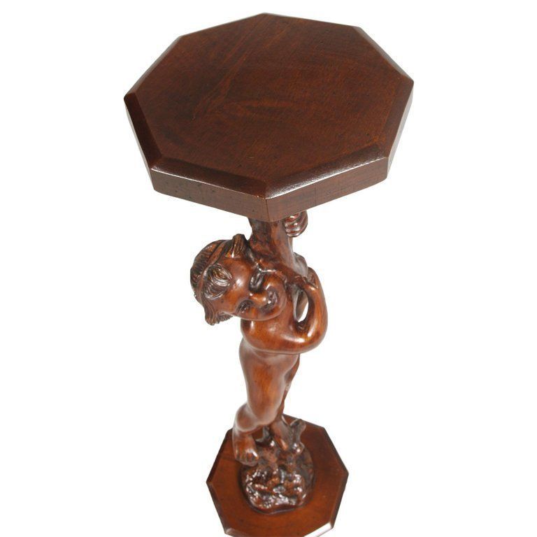 Early 20th Century Venetian Hand Carved Walnut Gueridon Sculpture Pedestal photo furniture