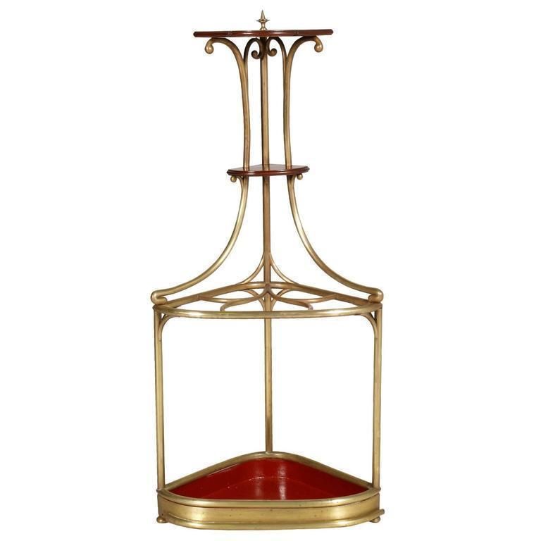 Corner Umbrella Stand Art Nouveau In Brass And Oak Attributable Josef Hoffmann