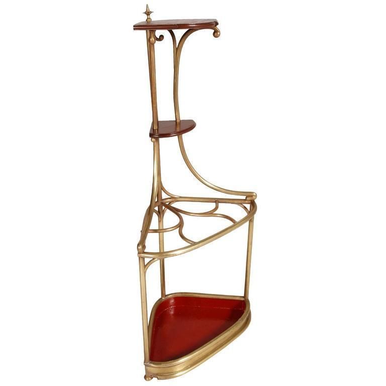 Corner Umbrella Stand Art Nouveau In Brass And Oak Attributable Josef Hoffmann photo furniture