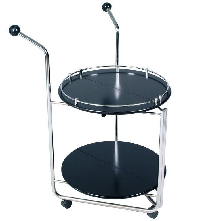 Italian 1990s Folding Bar Cart Chromed Steel Laquered Wood Alfredo Häberli Style