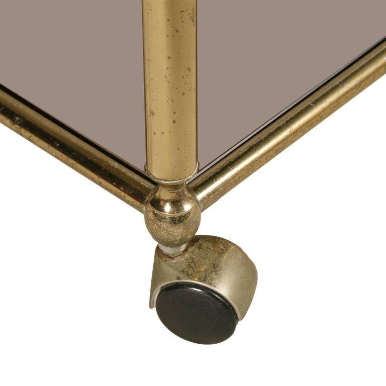 Mid Century Modern Bar Cart In Brass With Three Shelves In Crystal Fumè photo for sale