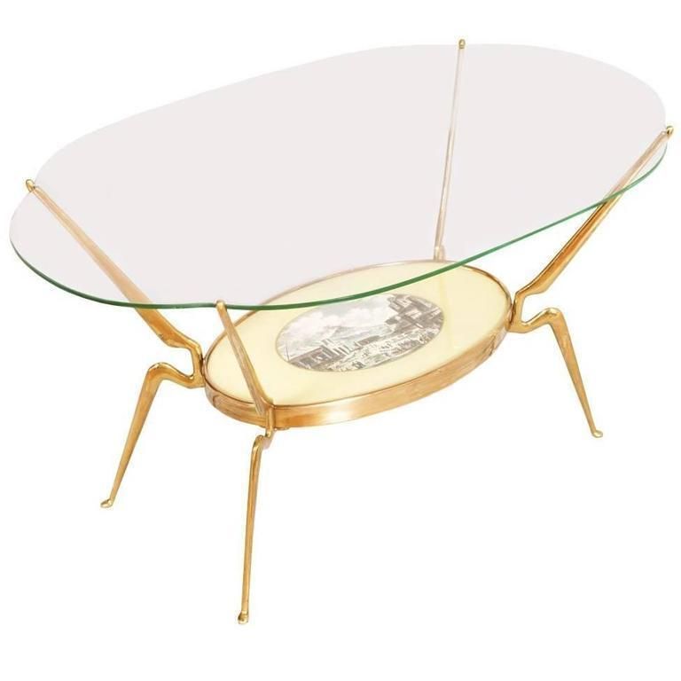Mid Century Modern Coffee Table By Cesare Lacca In Gilt Brass Period, 1950s