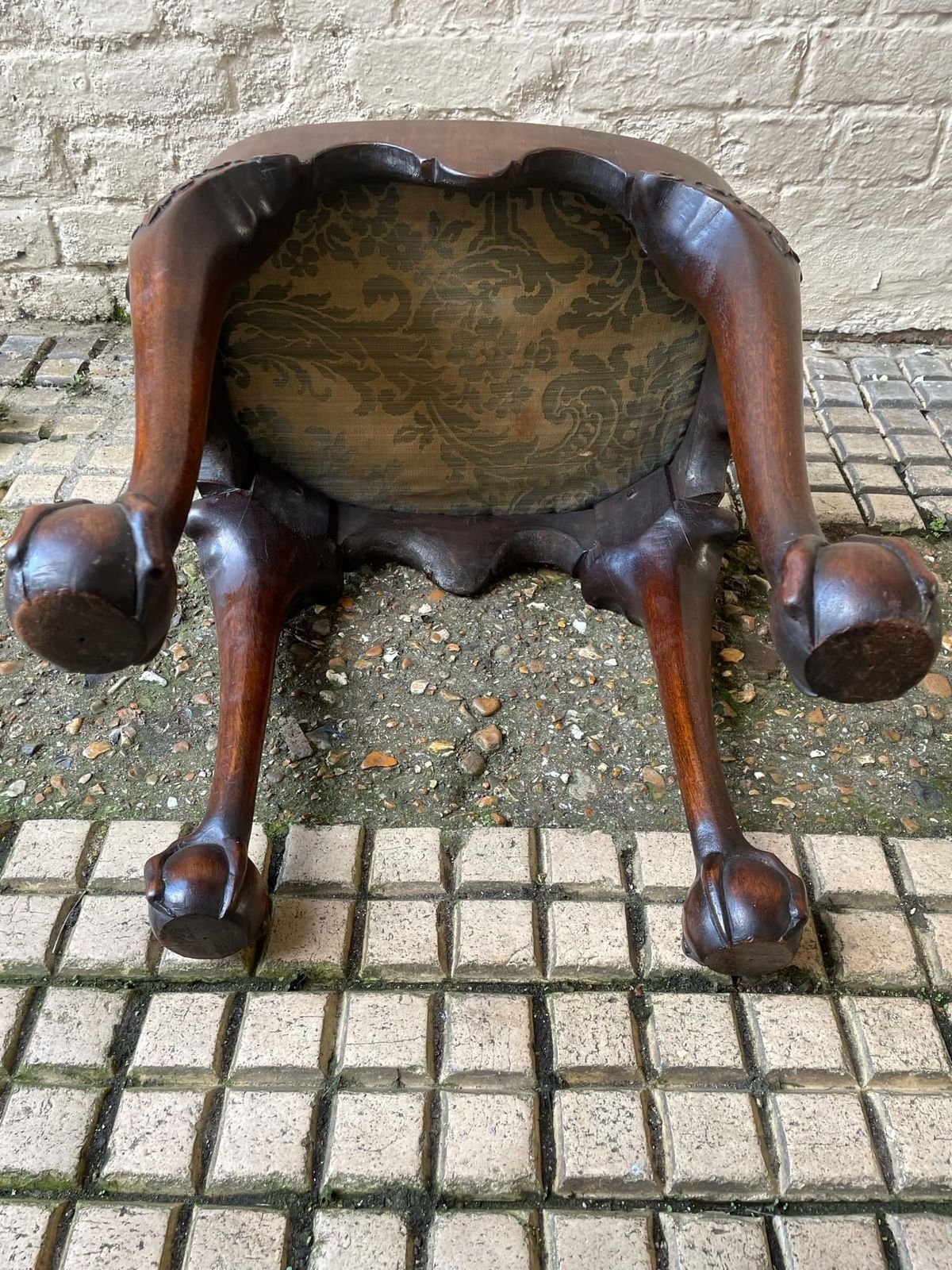photo for sale Antique George II Style Walnut Stool With Needlework Seat And Eagle Claw And Ball Feet