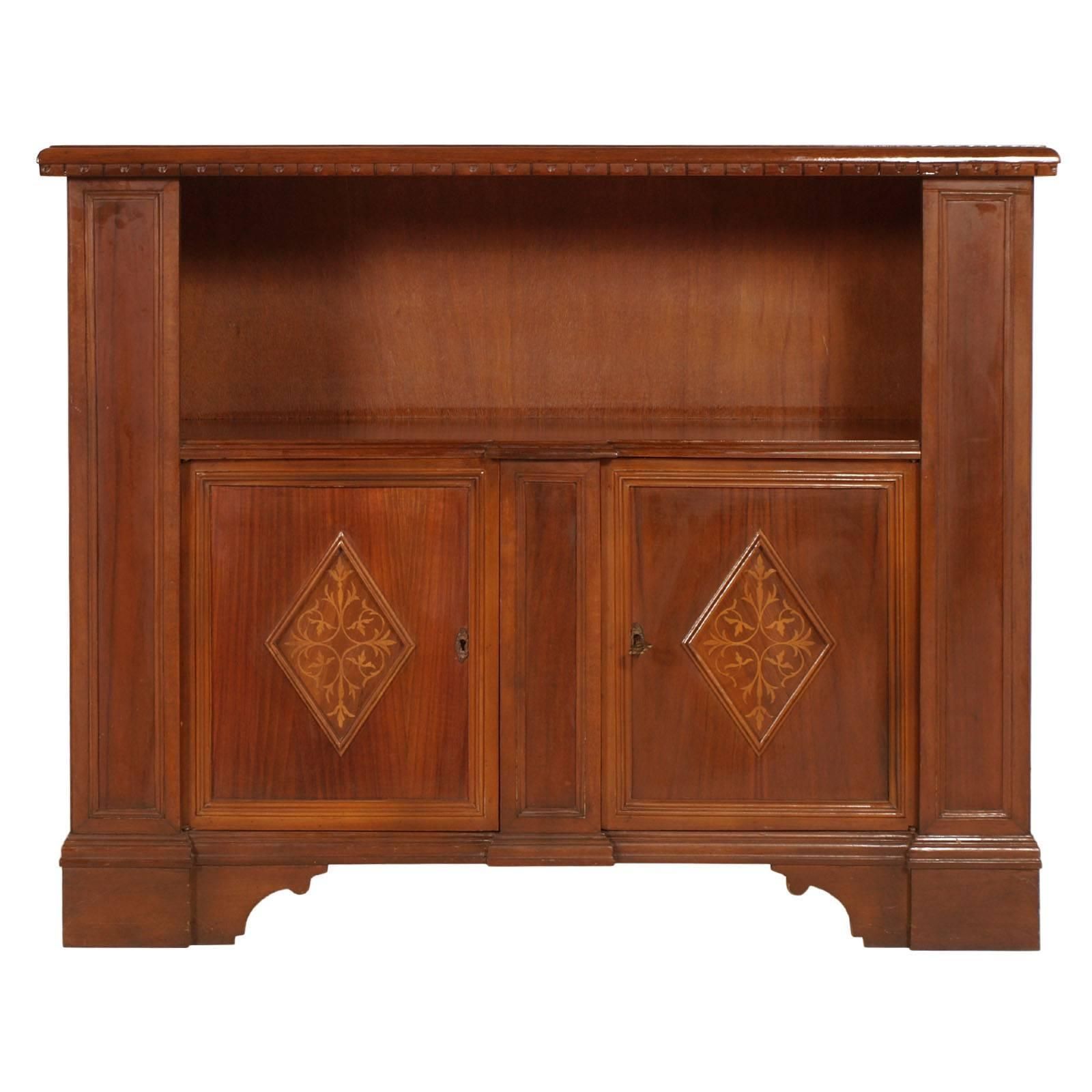 Mid Century Entrance Italy Cabinet, Renaissance Style, Blond Walnut Wax Polished photo furniture