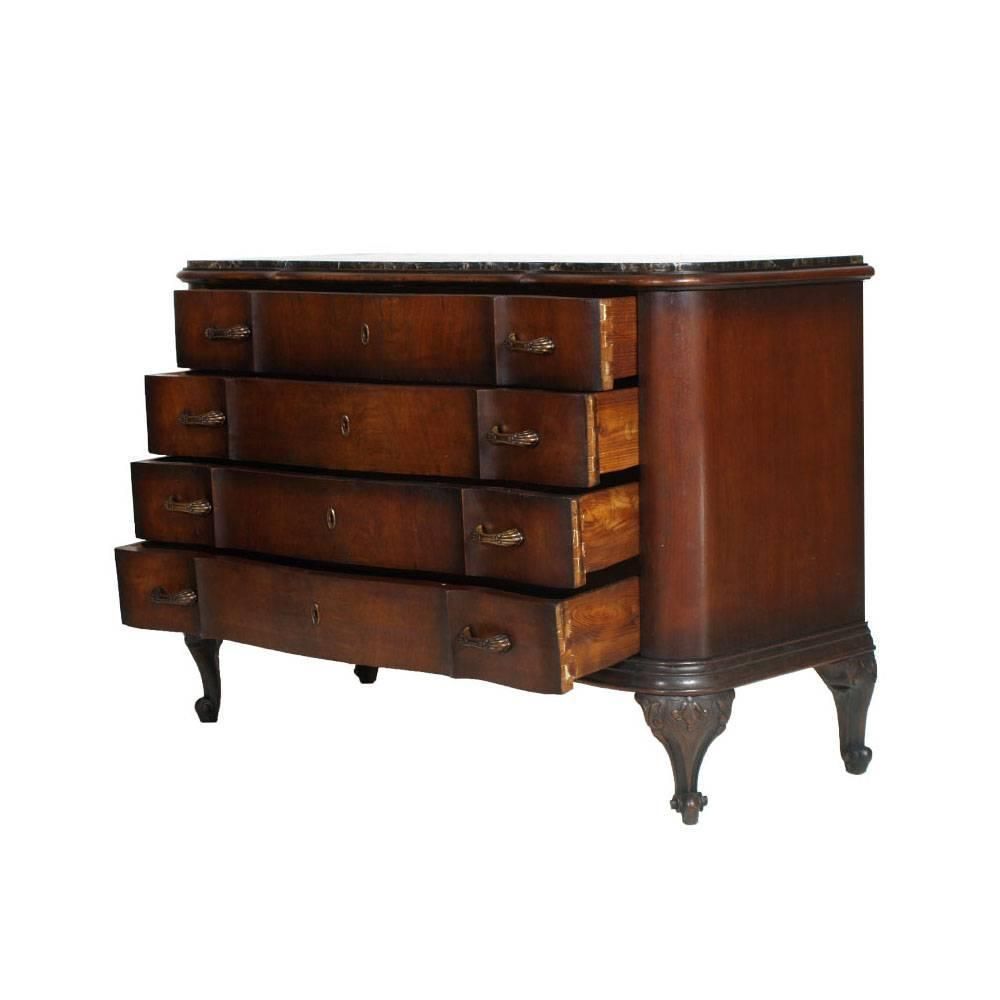 1910s Venetian Baroque Commode, Hand Carved Walnut And Veneer Mahogany, Restored photo for sale