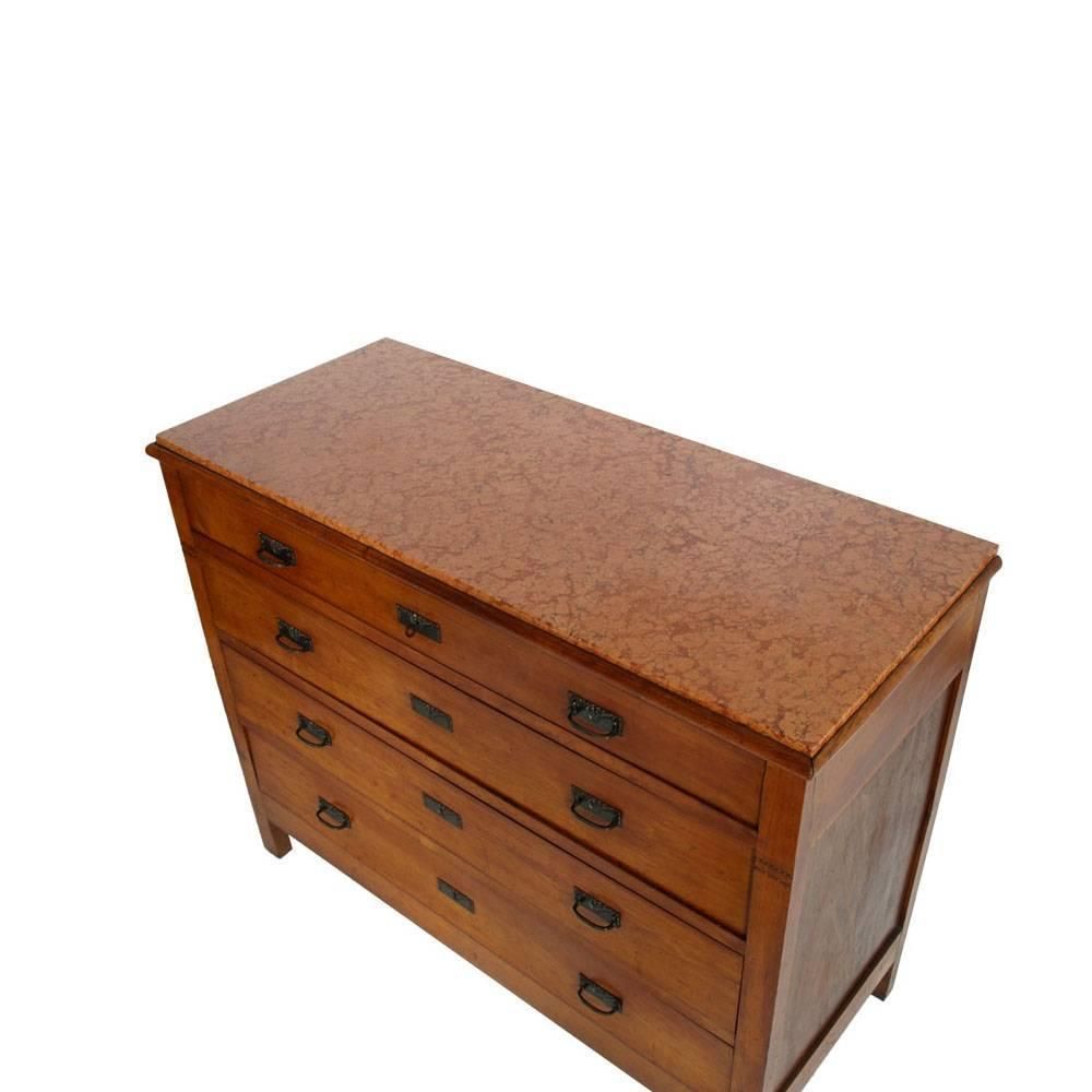 1920s Art Nouveau Chest Of Drawers Dresser In Cherrywood With Marble Top photo furniture