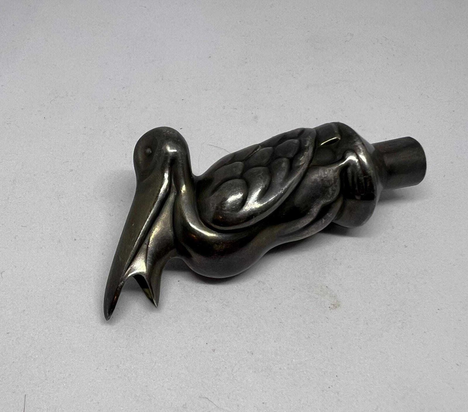 Art Deco Bottle Stopper Wine Pourer. Danish Silver Plated Pelican Shaped Art Deco 1930s Bar Tool. Quirky Wine Lovers Gift. photo for sale