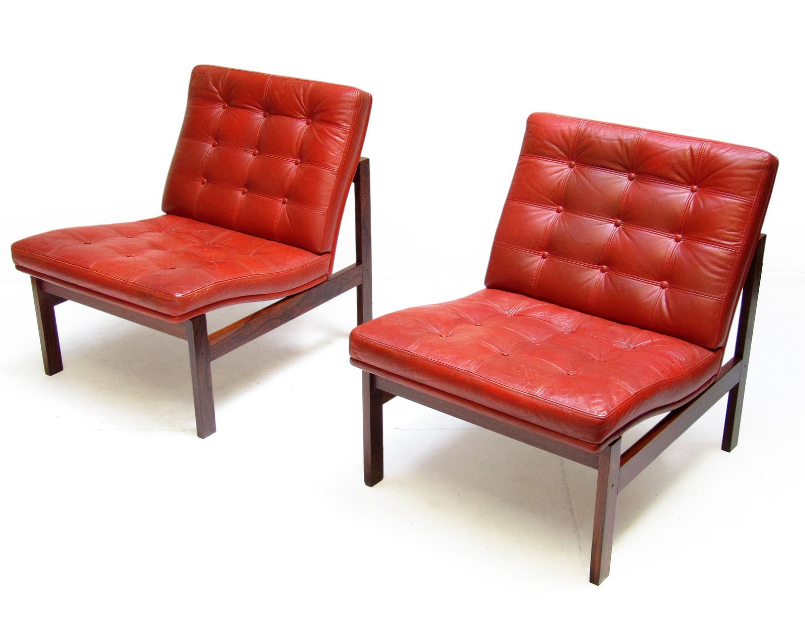 Two Danish Rosewood & Leather Lounge Chairs By Ole Knudsen For France & Son photo for sale