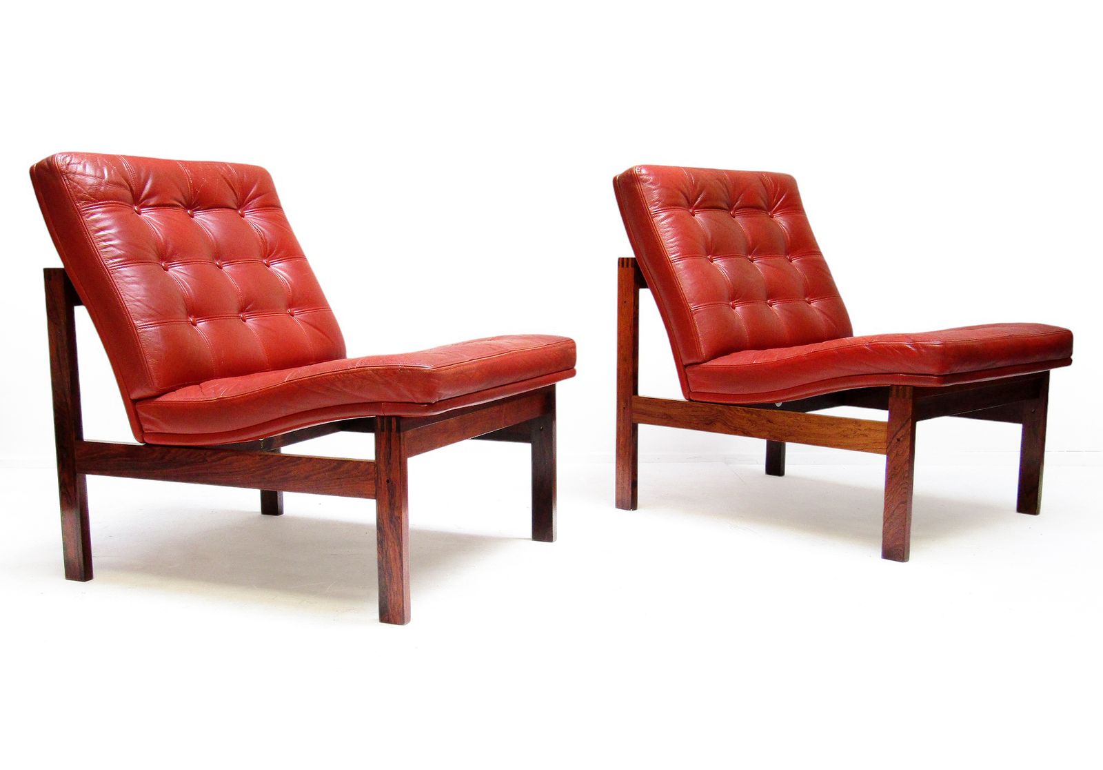 Two Danish Rosewood & Leather Lounge Chairs By Ole Knudsen For France & Son