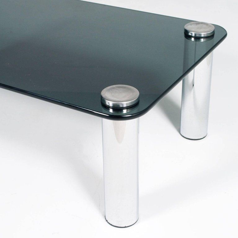 Coffee Centre Table By Marco Zanuso For Zanotta Chrome And Smoked Glass photo Furniture