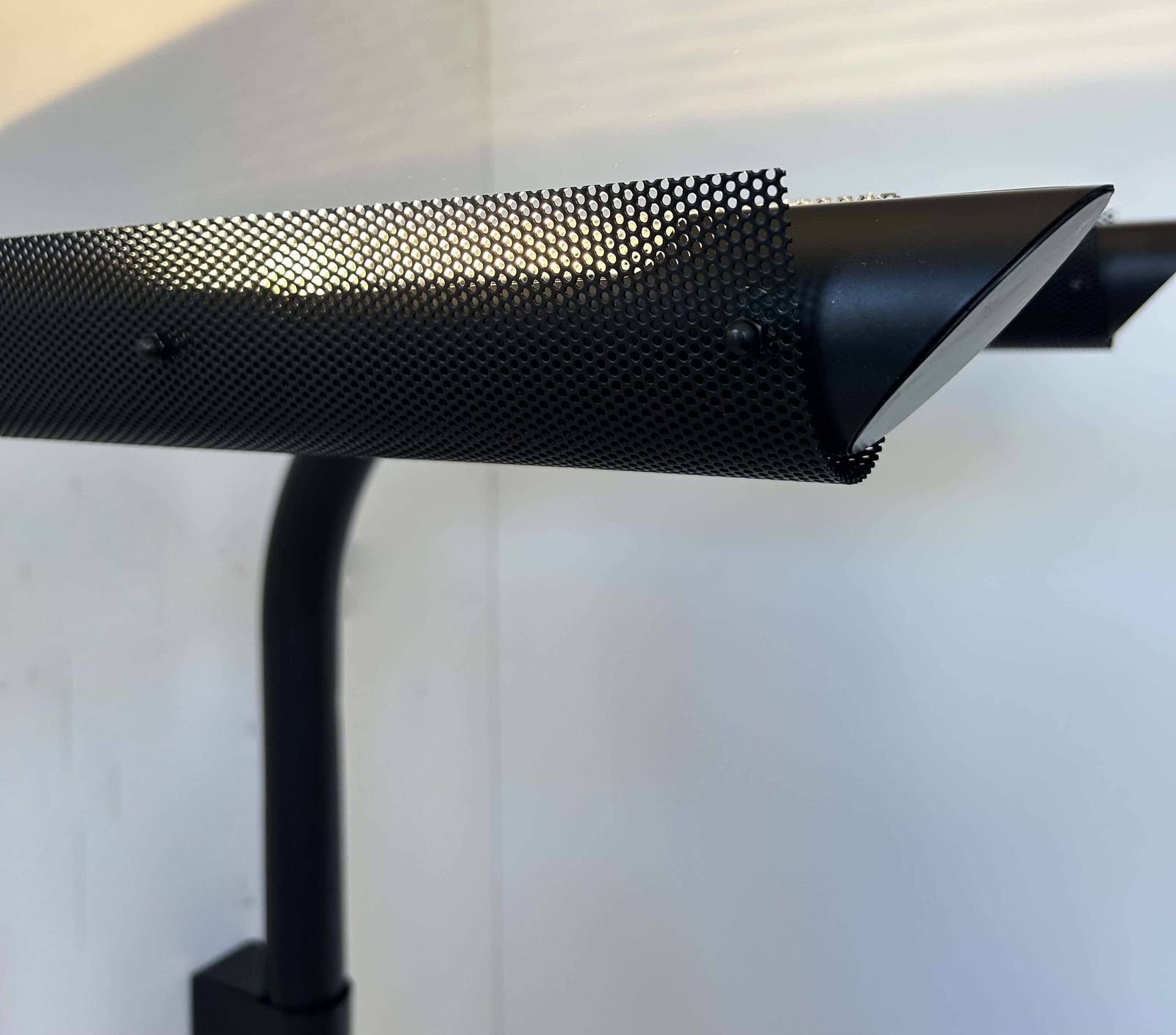 Pair Of Black Tubular And Perforated Metal Wall Lights By Parscot, France 1980 photo for sale