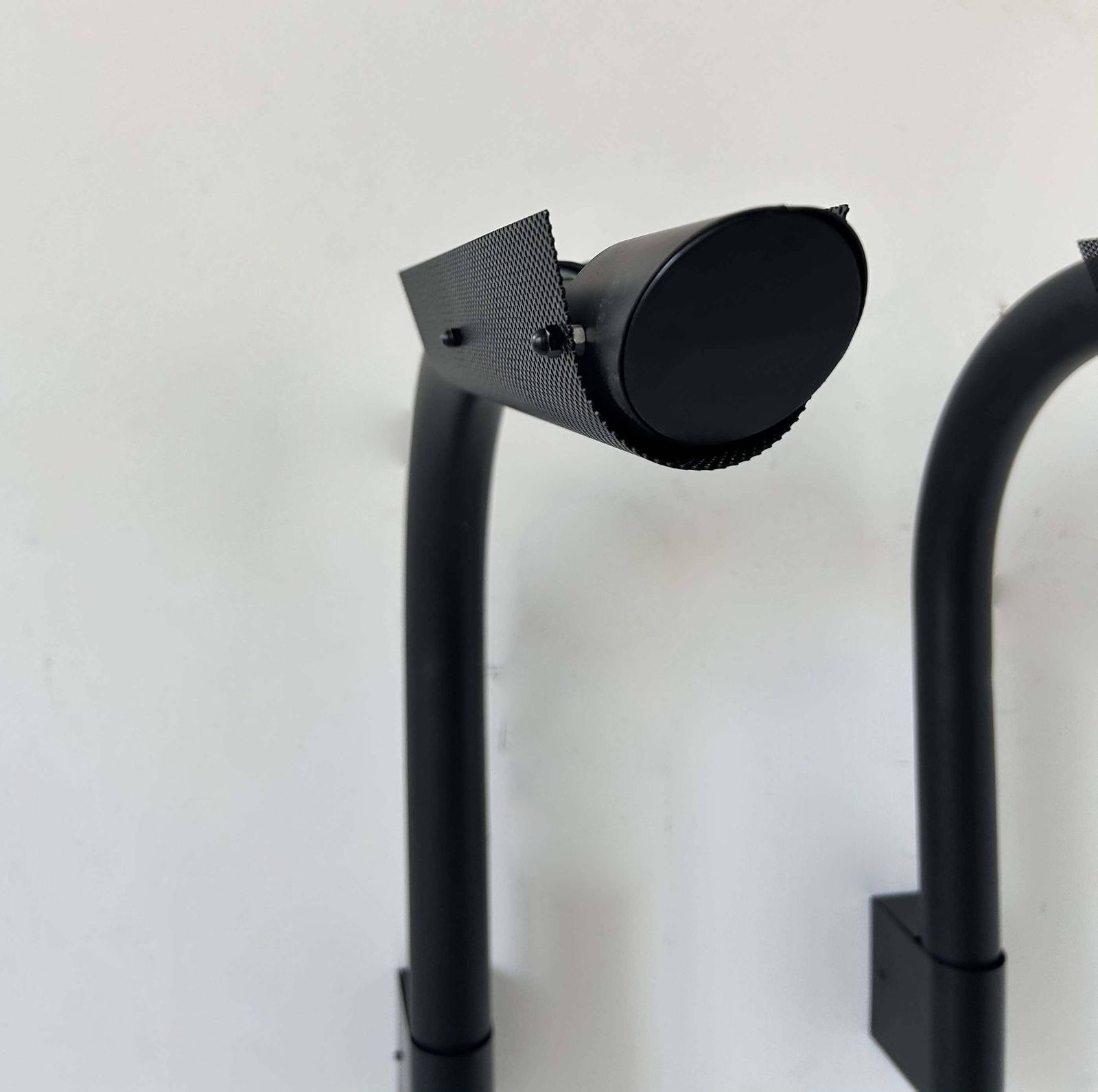 Lighting Pair Of Black Tubular And Perforated Metal Wall Lights By Parscot, France 1980 photo