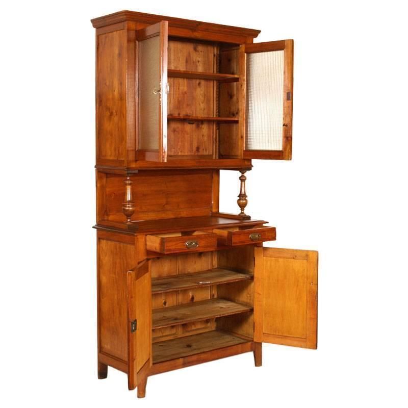 Late 19th Century Credenza Piemontese And Display Cabinet In Solid Wood Wax Polished photo furniture