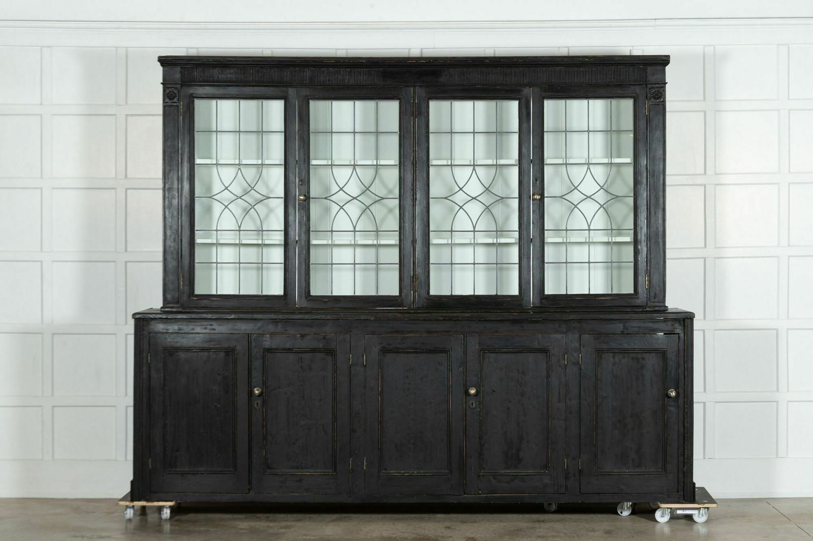 19thc English Monumental Ebonised Pine Glazed Dresser