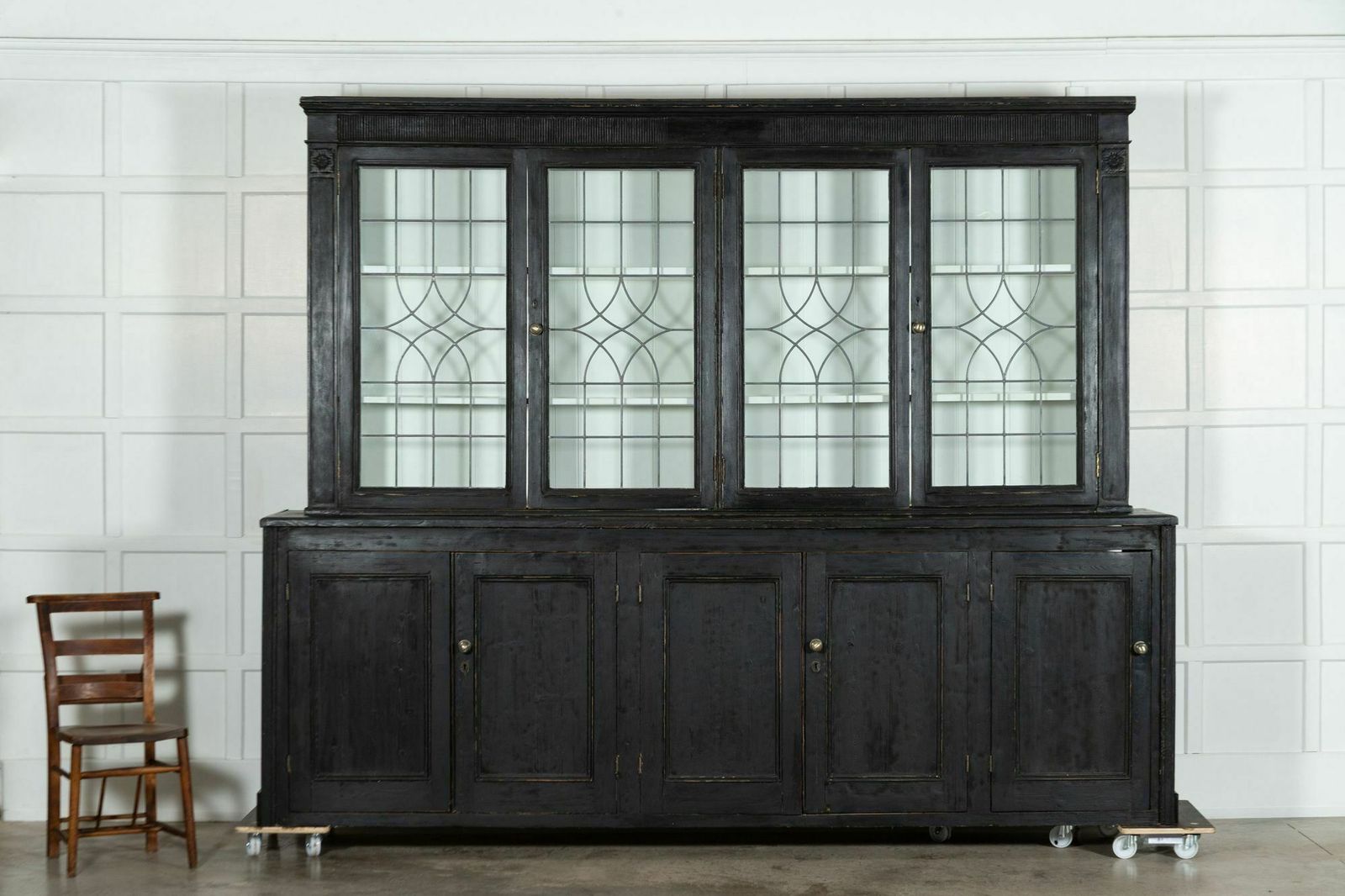 19thc English Monumental Ebonised Pine Glazed Dresser photo Furniture