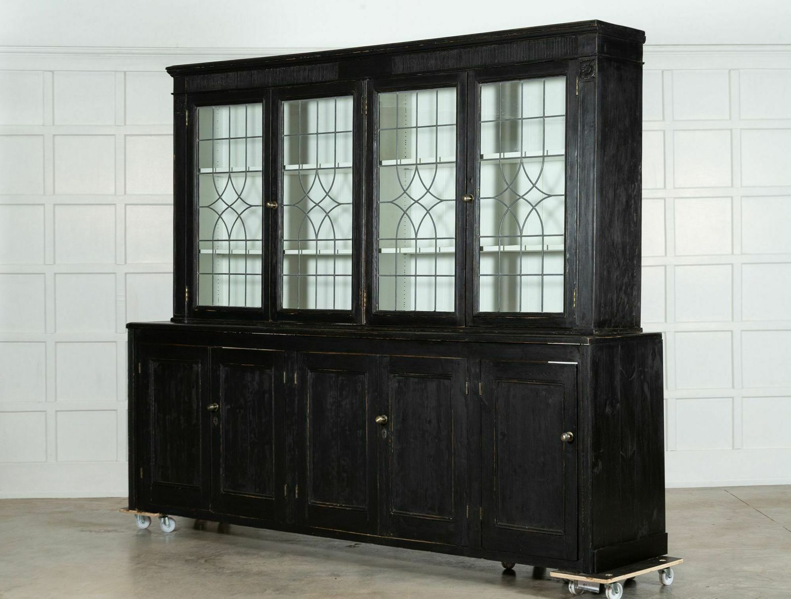 19thc English Monumental Ebonised Pine Glazed Dresser photo 8913.0